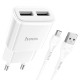 Мережевий зарядний пристрій HOCO C88A Star round dual port charger Micro USB cable 12W White