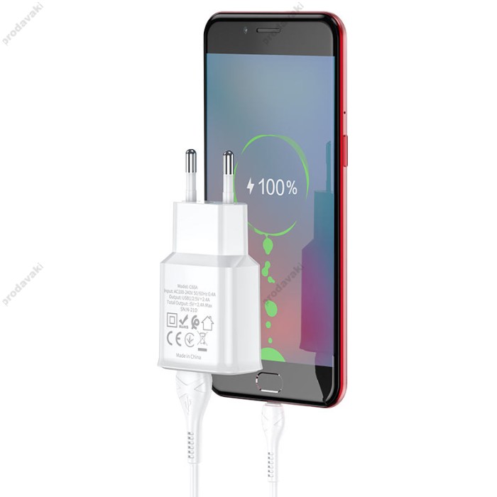 Мережевий зарядний пристрій HOCO C88A Star round dual port charger Micro USB cable 12W White