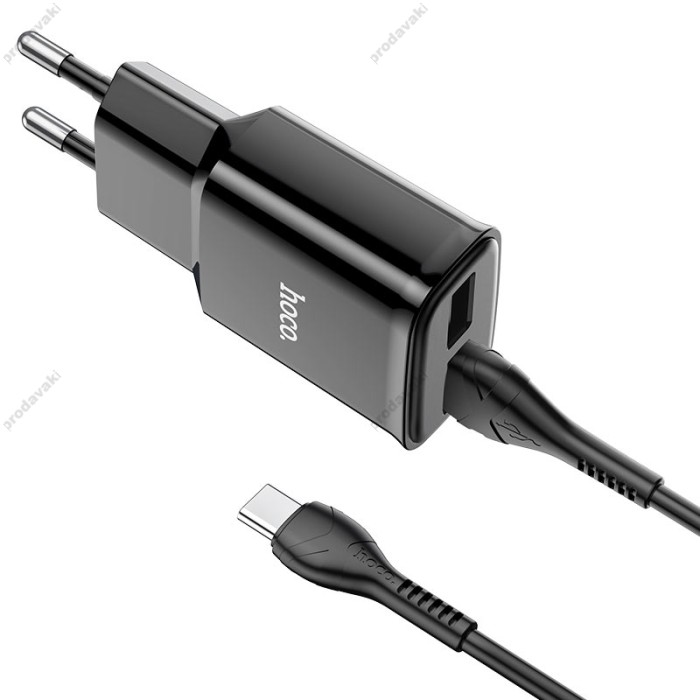 Мережевий зарядний пристрій HOCO C88A Star round dual port charger Type-C cable 12W Black