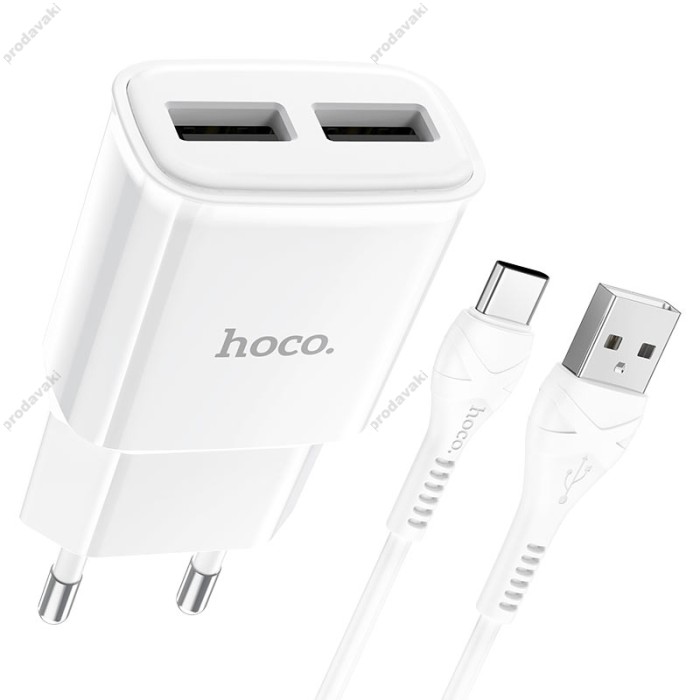 Мережевий зарядний пристрій HOCO C88A Star round dual port charger Type-C cable 12W White