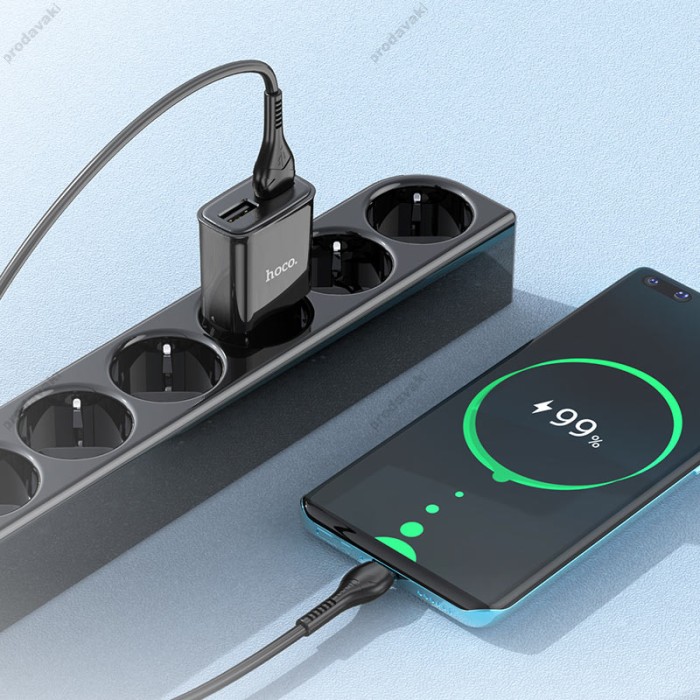 Мережевий зарядний пристрій HOCO C88A Star round dual port charger Type-C cable 12W Black