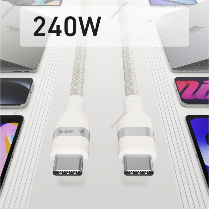 Кабель Anker A82E2611 Ultra Soft Cable Type-C to Type-C 240W 5A 0.9m White