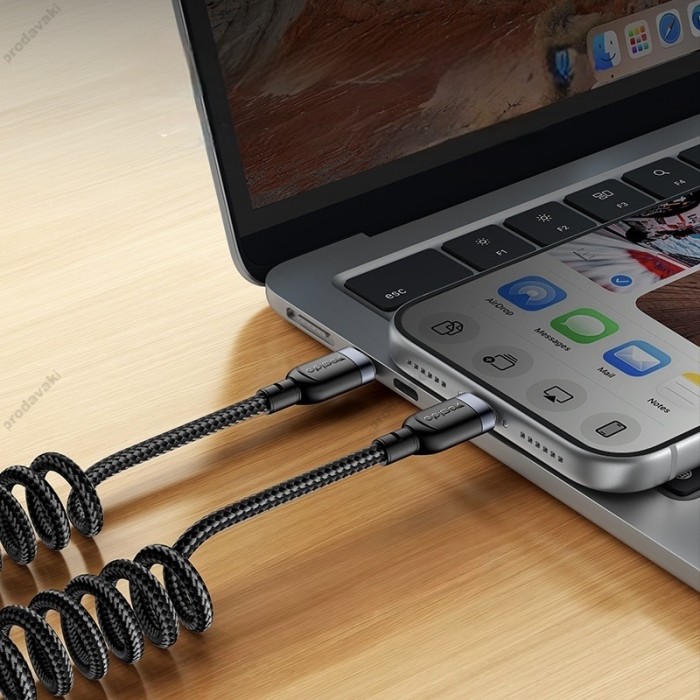 Кабель Yesido CA205 Spring Cable Type-C to Type-C 60W 3A 1m Black