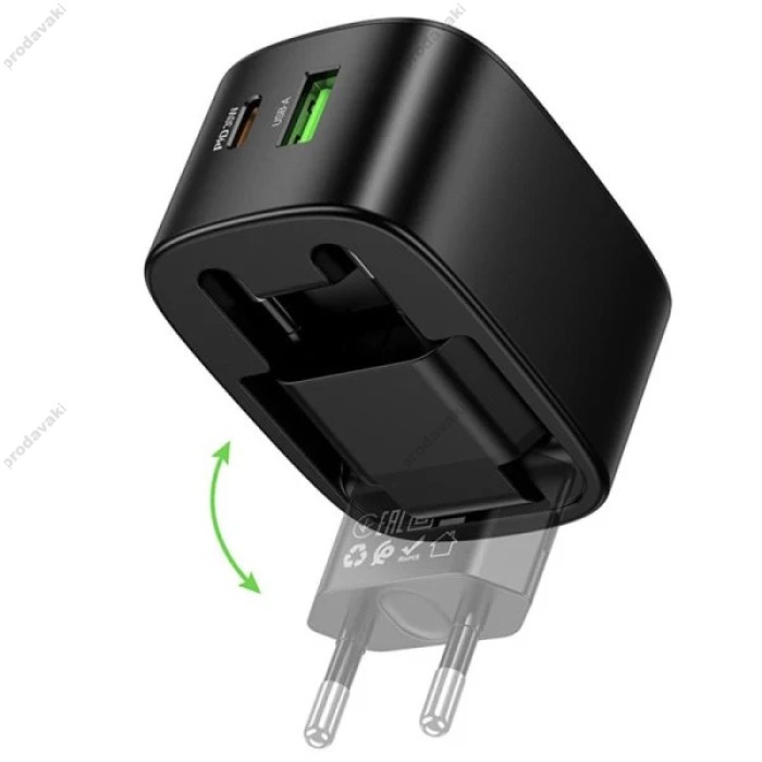 Мережевий зарядний пристрій HOCO CS102A folding charger 30W Black