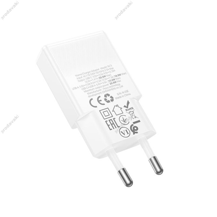 Мережевий зарядний пристрій HOCO N73 Speed PD ultra-thin charger charger 20W White