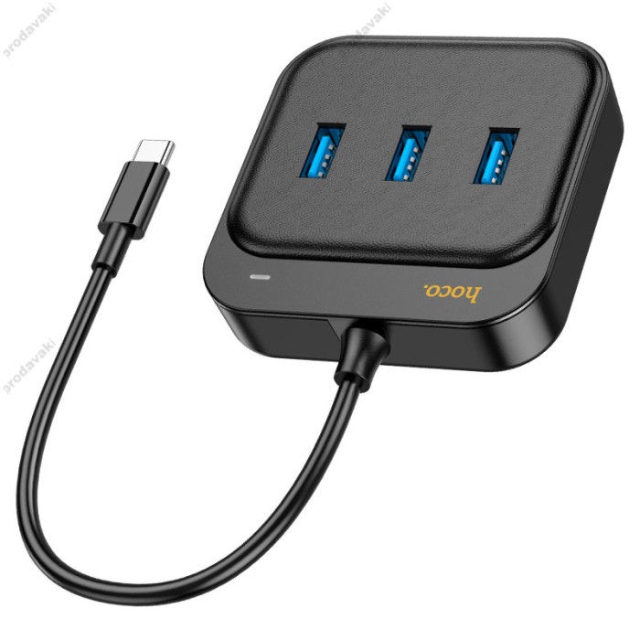 USB-Хаб Hoco HB35 Easy link 4в1 Type-C to 3xUSB 3.0+RJ45 Black