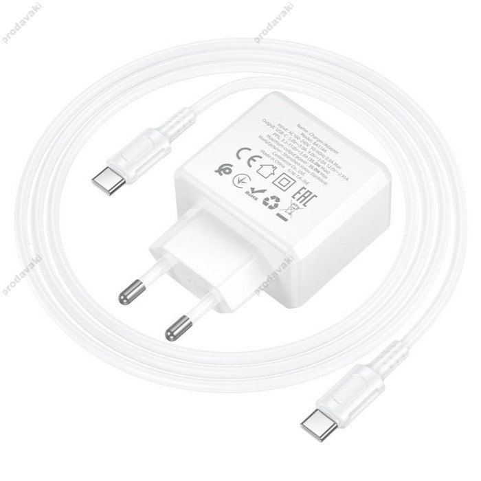 Мережевий зарядний пристрій BOROFONE BA114A Energy single port charger Type-C to Type-C cable 35W White