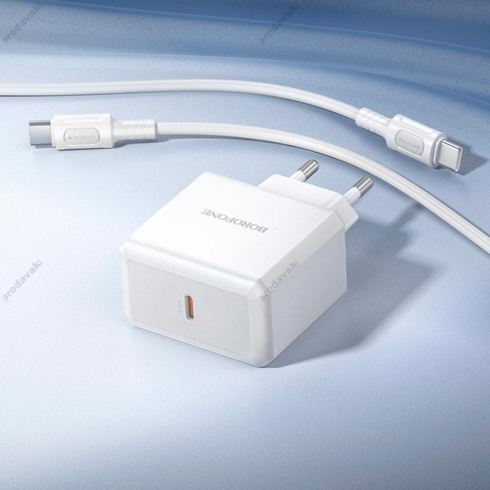 Мережевий зарядний пристрій BOROFONE BA114A Energy single port charger Type-C to Type-C cable 35W White
