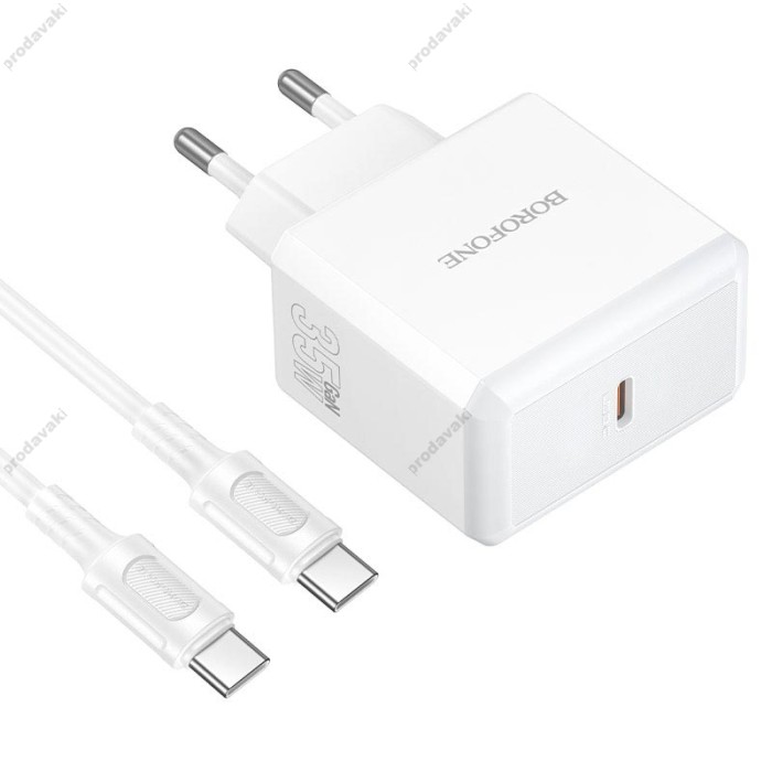 Мережевий зарядний пристрій BOROFONE BA114A Energy single port charger Type-C to Type-C cable 35W White