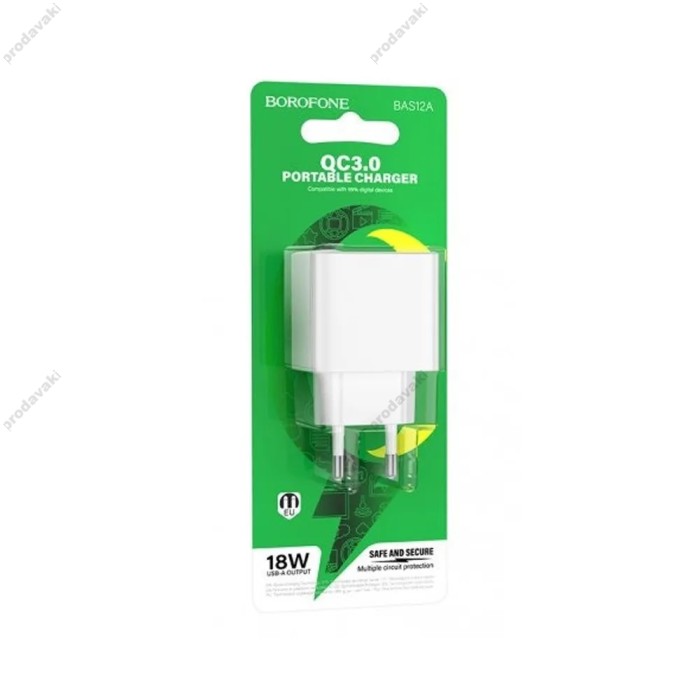 Мережевий зарядний пристрій Borofone BAS12A Erudite single port charger Micro USB cable 18W White