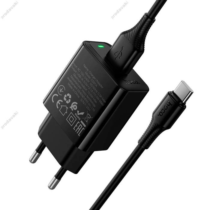 Мережевий зарядний пристрій Hoco CS91A Leader single port charger Type-C cable 10.5W Black