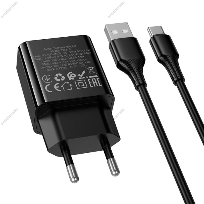 Мережевий зарядний пристрій Hoco CS91A Leader single port charger Type-C cable 10.5W Black