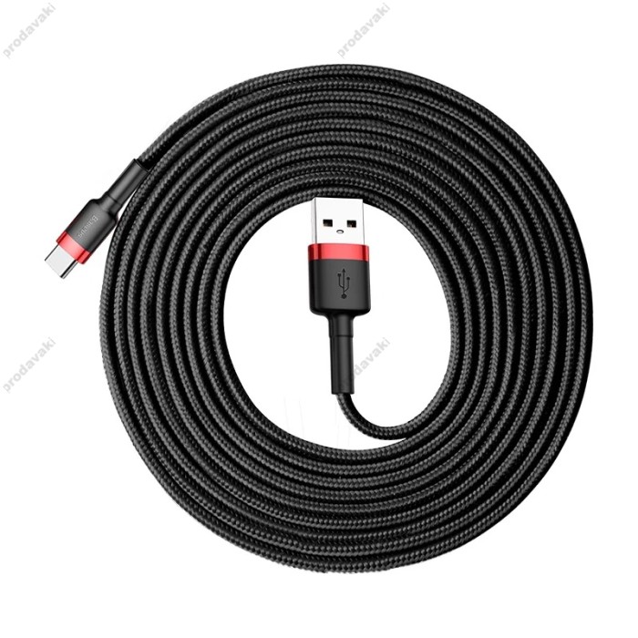 Кабель Baseus Cafule Data Cable USB to Type-C 2A 3m Black-red CATKLF-U91