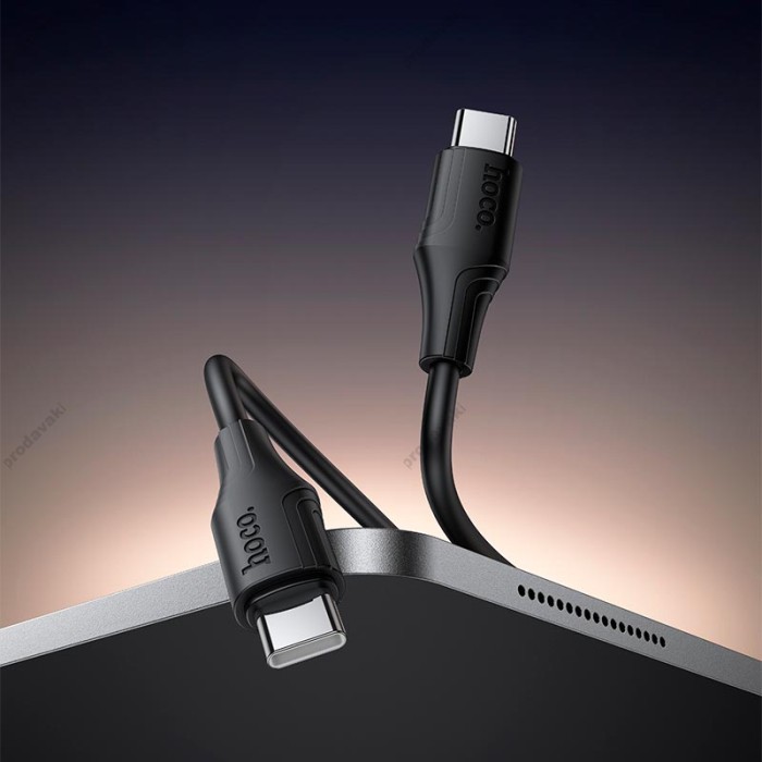 Кабель HOCO X124 Bien silicone charging data cable Type-C to Type-C 60W 3A 1m Black