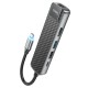 USB-Хаб Hoco HB23 Easy view Type-C to HDMI+USB3.0+USB2.0+PJ45+PD Metal grey