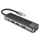 USB-Хаб Hoco HB23 Easy view Type-C to HDMI+USB3.0+USB2.0+PJ45+PD Metal grey