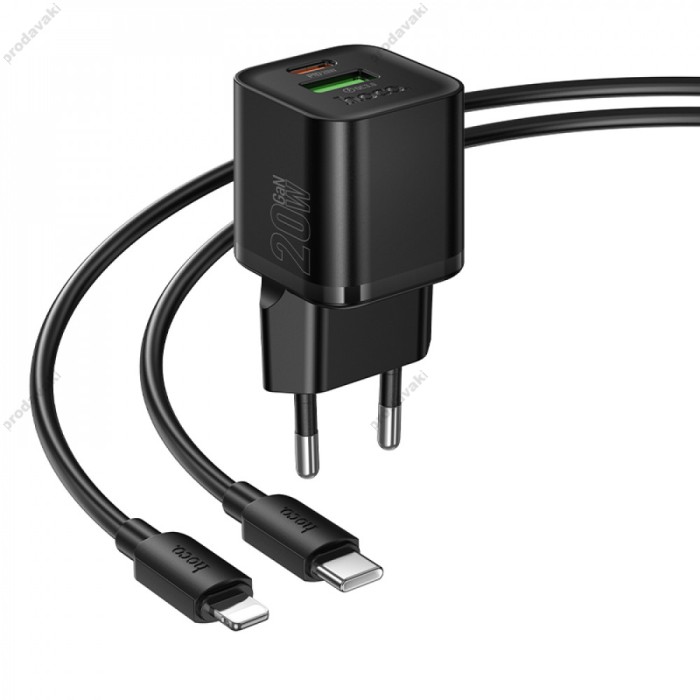 Мережевий зарядний пристрій HOCO N65 Ingenious PD charger Lightning cable 20W Black