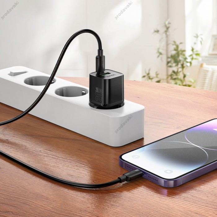 Мережевий зарядний пристрій HOCO N65 Ingenious PD charger Lightning cable 20W Black