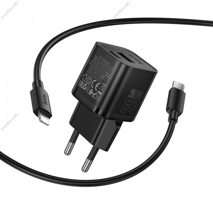 Мережевий зарядний пристрій HOCO N65 Ingenious PD charger Lightning cable 20W Black