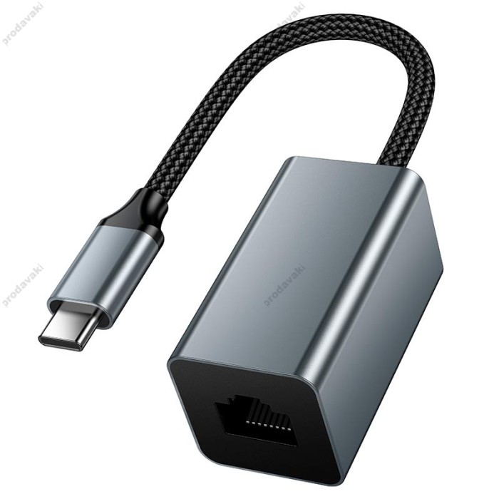 Мережевий адаптер Hoco UA48 ethernet adapter Type-C to RJ45 100 Mbps 0.15m Metal-Grey