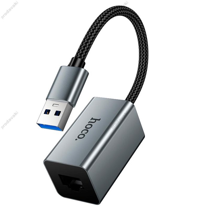 Мережевий адаптер Hoco UA48 ethernet adapter USB to RJ45 100 Mbps 0.15m Metal-Grey