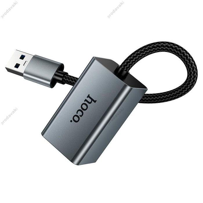Мережевий адаптер Hoco UA48 ethernet adapter USB to RJ45 100 Mbps 0.15m Metal-Grey