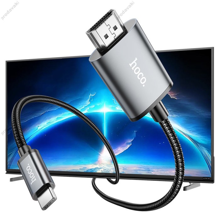 Кабель HOCO UA27 HD on-screen cable Type-C to HDTV (HDMI) 4K 2m Metal-grey