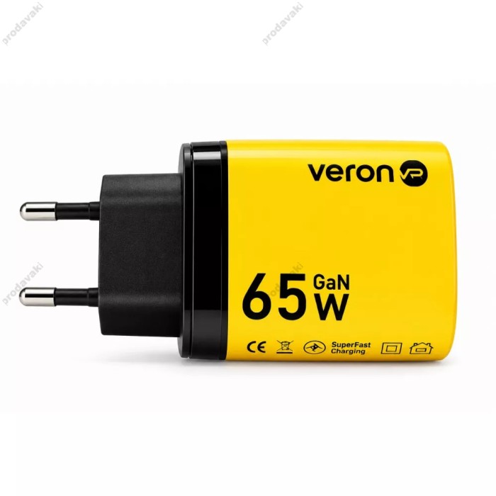Мережевий зарядний пристрій Veron TC-65 GaN Digital display 65W Yellow