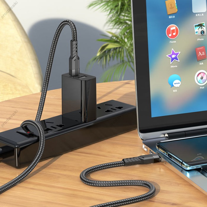 Кабель HOCO U110 charging data cable Type-C to Type-C 60W 3A 1.2m Black