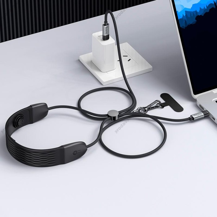 Кабель HOCO U145 charging data cable neck hanging with massager Type-C to Type-C 100W 5A 1.4m Black