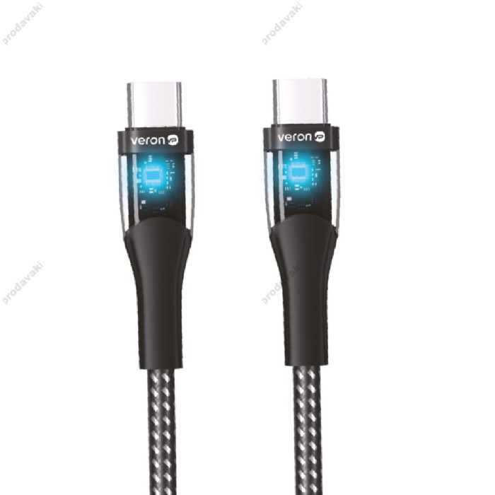 Кабель Veron CC01 Nylon LED Cable Type-C to Type-C 60W 3A 1.2m Black