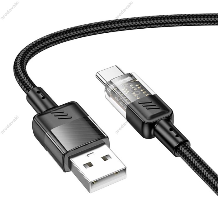 Кабель HOCO U129 transparent charging data cable USB to Type-C 3A 1.2m Black