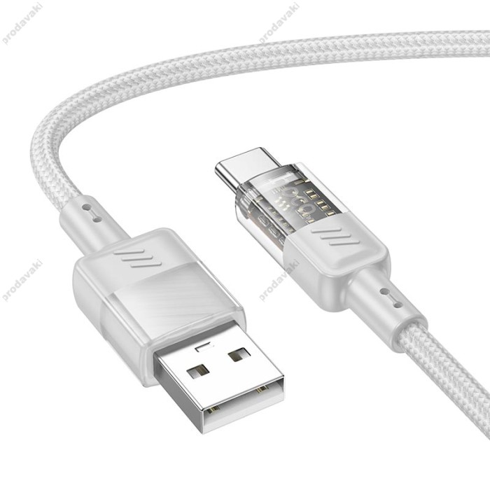 Кабель HOCO U129 transparent charging data cable USB to Type-C 3A 1.2m Grey