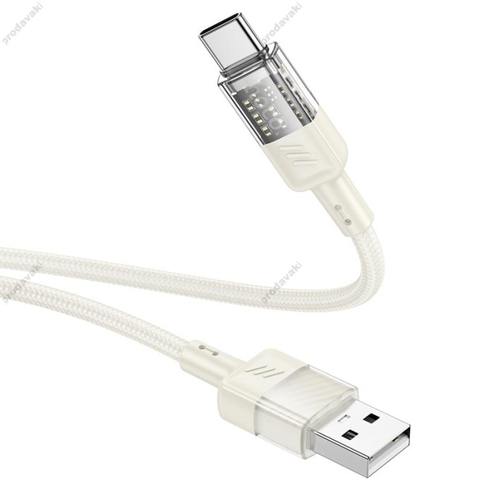 Кабель HOCO U129 transparent charging data cable USB to Type-C 3A 1.2m Beige