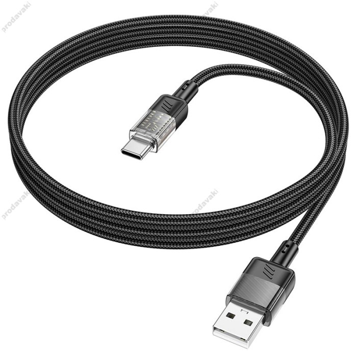 Кабель HOCO U129 transparent charging data cable USB to Type-C 3A 1.2m Black