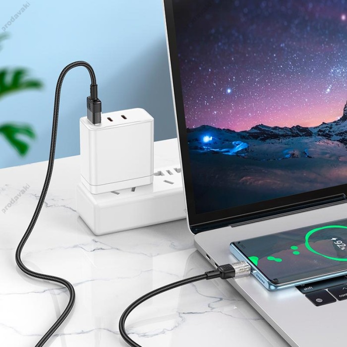 Кабель HOCO U129 transparent charging data cable USB to Type-C 3A 1.2m Black