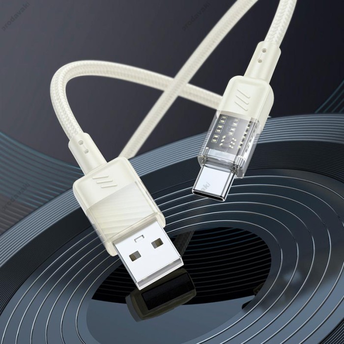 Кабель HOCO U129 transparent charging data cable USB to Type-C 3A 1.2m Beige