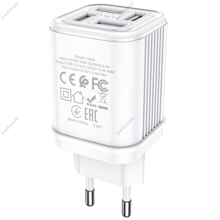 Мережевий зарядний пристрій HOCO C84A Resolute four-port charger 17W White