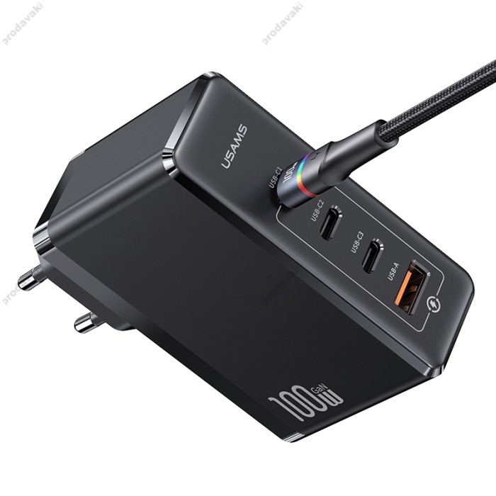 Мережевий зарядний пристрій USAMS T50 US-CC163 4 Ports GaN Fast Charger 100W Black