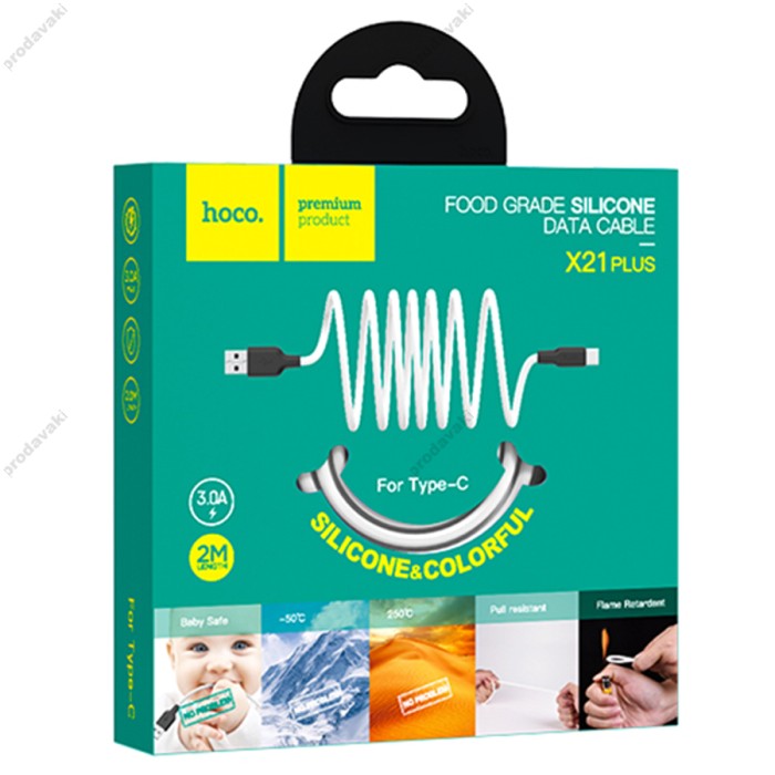Кабель Hoco X21 Plus Silicone USB to Type-C 3A 2m Black-White