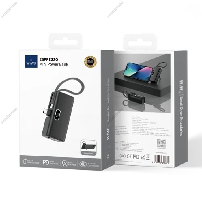 Повербанк портативний акумулятор Power bank WiWU Wi-P044 ESPRESSO Mini Type-C 20W 5000 mAh Black