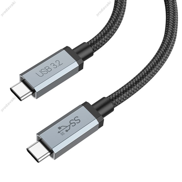 Кабель HOCO US06 HD high speed data cable USB3.2 20Gbps Type-C to Type-C 100W 5A 2m Black