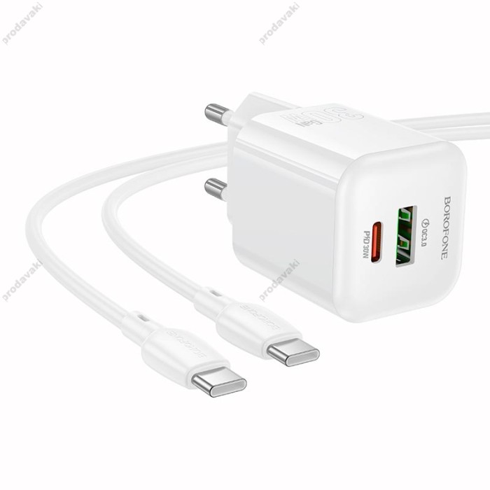 Мережевий зарядний пристрій BOROFONE BN35 Mini charger Type-C to Type-C cable 30W White