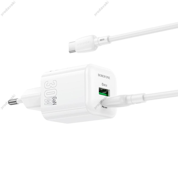 Мережевий зарядний пристрій BOROFONE BN35 Mini charger Type-C to Type-C cable 30W White
