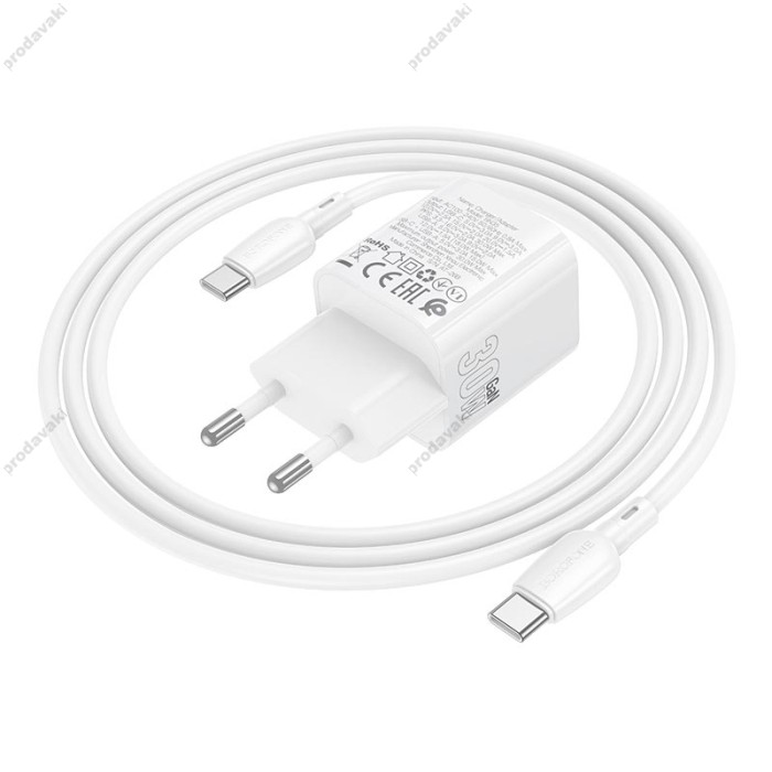 Мережевий зарядний пристрій BOROFONE BN35 Mini charger Type-C to Type-C cable 30W White