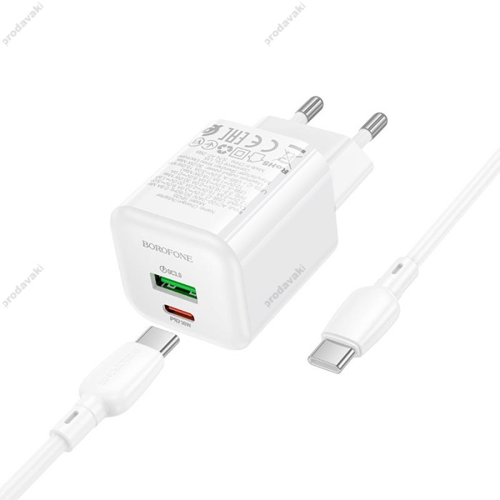 Мережевий зарядний пристрій BOROFONE BN35 Mini charger Type-C to Type-C cable 30W White