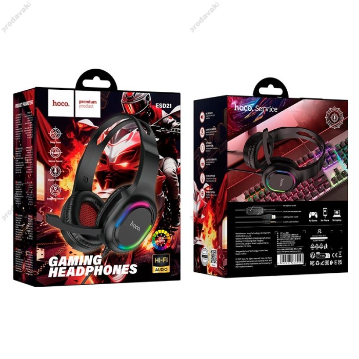 Дротові навушники HOCO ESD21 Greet gaming headphones USB, 3.5mm Black