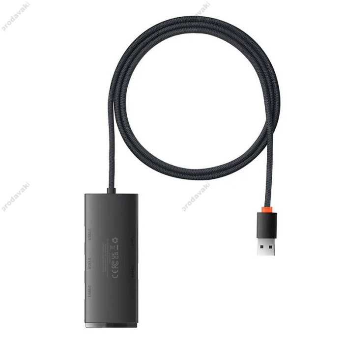 USB-Хаб Baseus Lite Series 4в1 USB to 4xUSB 3.0 2m Black WKQX030201