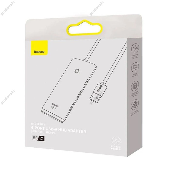 USB-Хаб Baseus Lite Series 4в1 USB to 4xUSB 3.0 2m Black WKQX030201