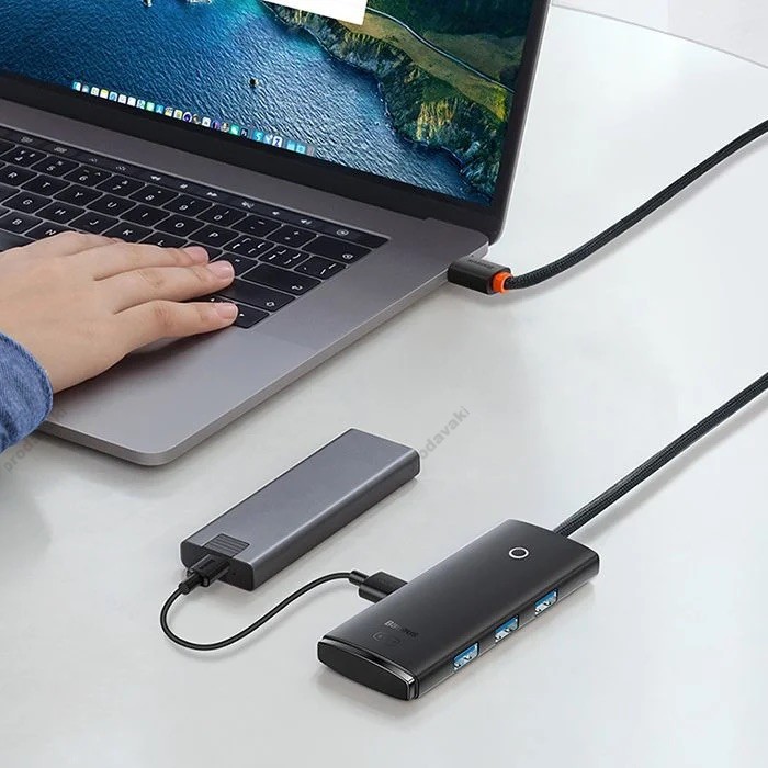 USB-Хаб Baseus Lite Series 4в1 USB to 4xUSB 3.0 2m Black WKQX030201